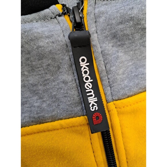 VTG Akademiks Hoodie Sweatshirt Black Gray Yellow Y2K Missing Drawstring 2XL - Picture 3 of 12